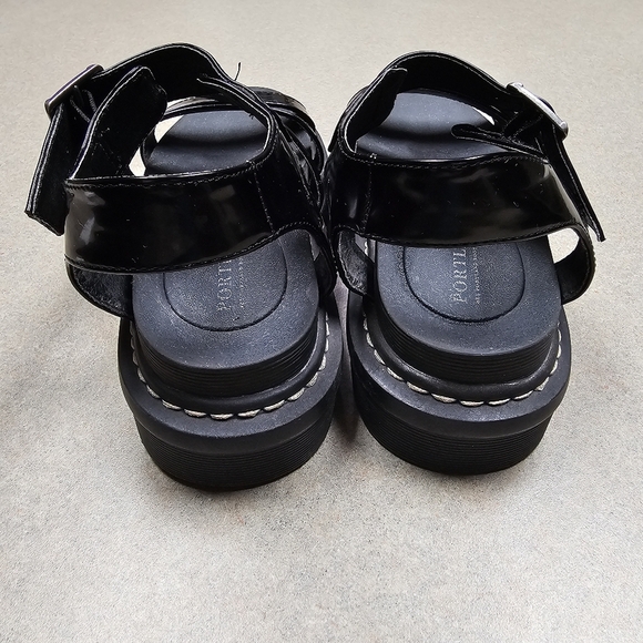 Portland Dolly Women Sz 6.5 black faux leather chunky strappy platform sandals - Picture 6 of 13